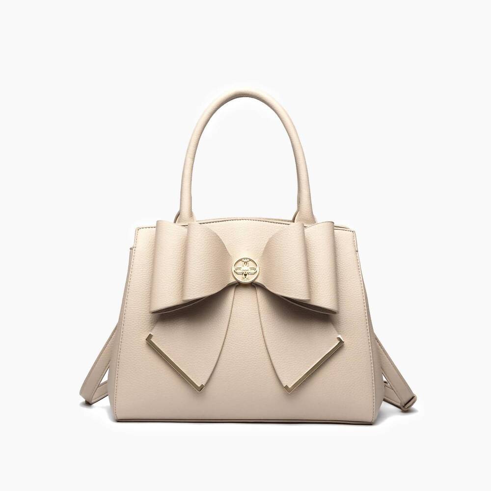 NEW LIKE DREAMS women's poppy bowtie top handle satchel bag in beige